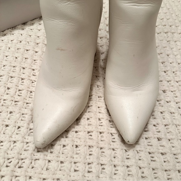 White Faux Leather Pointed Tow Booties - Picture 4 of 5